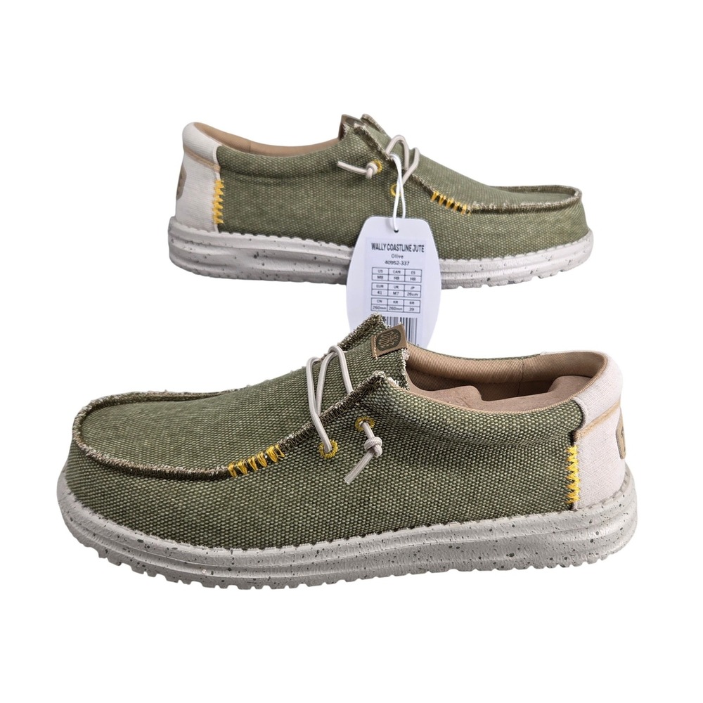 Hey Dude Wally Coastline Jute Shoes Mens 8 Olive Canvas Loafers Casual Slip On
